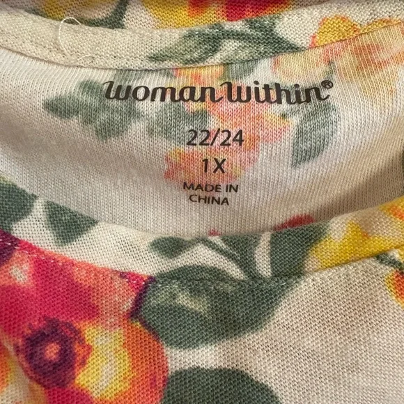 Woman Within Cream Floral 3/4 Sleeve Tunic 1X (22/24) - Picture 5 of 6